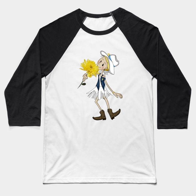 Flower Girl Cowgirl Baseball T-Shirt by AuburnQuailart